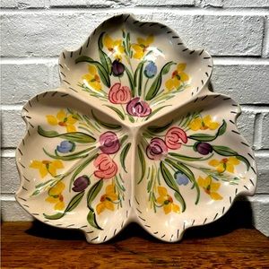 Beautiful Blue Ridge Pottery “Easter Parade” leaf shaped dish